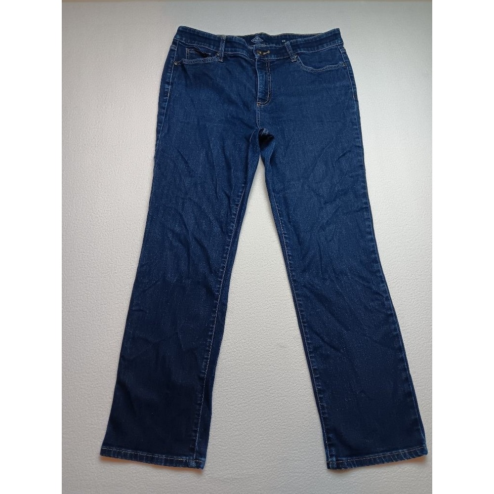 St John's Bay Womens Sz 16S Straight Leg Jeans Dark Wash Stretch Denim Mid Rise